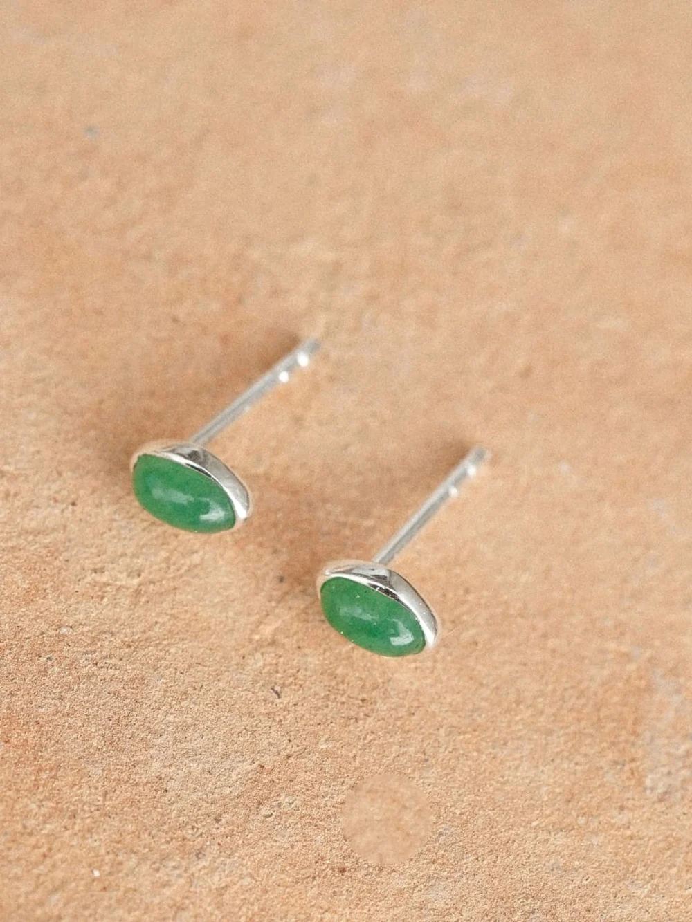 Daisy London Green Aventurine Oval Stud Earrings Sterling Silver, view 3