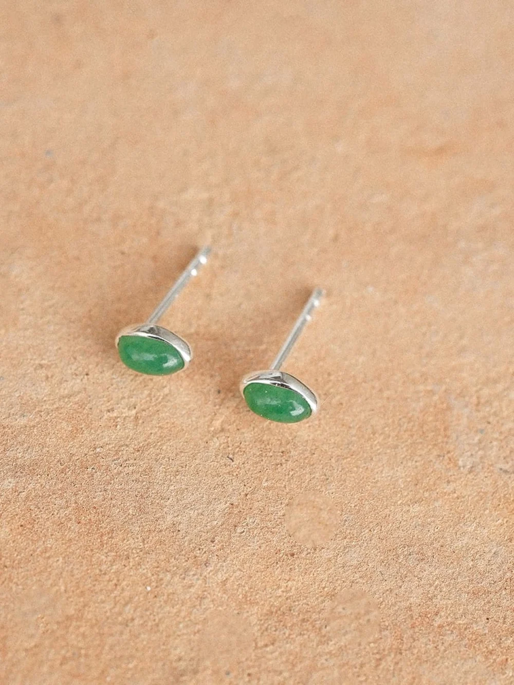 Daisy London Green Aventurine Oval Stud Earrings Sterling Silver, view 5