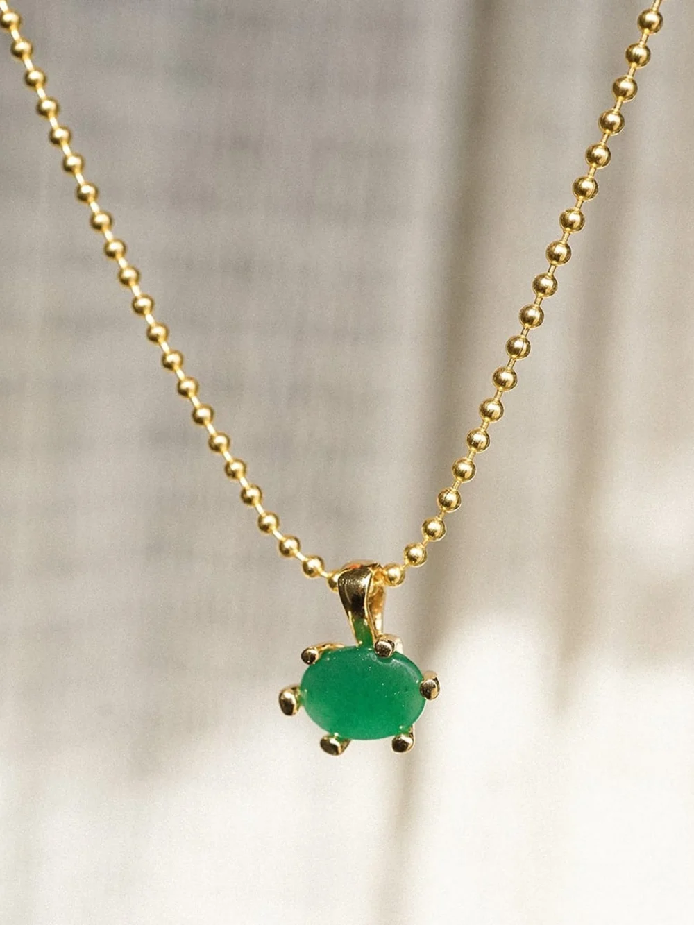 Daisy London Green Aventurine Pendant Necklace 18ct Gold Plate, view 3
