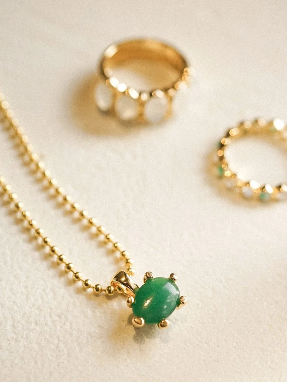 Daisy London Green Aventurine Pendant Necklace 18ct Gold Plate, view 5