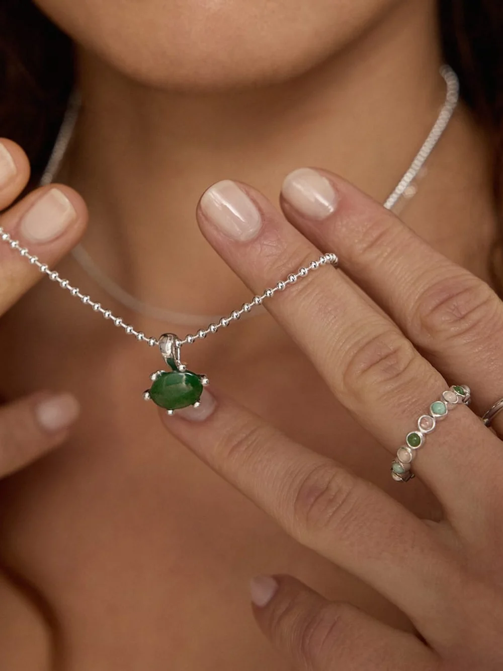 Daisy London Green Aventurine Pendant Necklace Sterling Silver, view 2