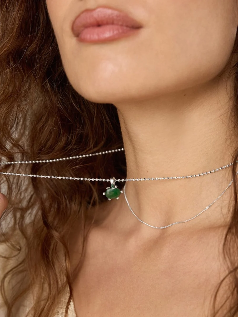 Daisy London Green Aventurine Pendant Necklace Sterling Silver, view 4