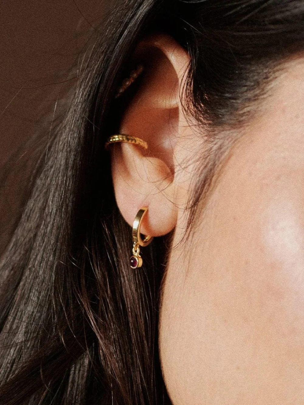 Daisy London Healing Huggie Hoop Earrings 18ct Gold Plate, view 5