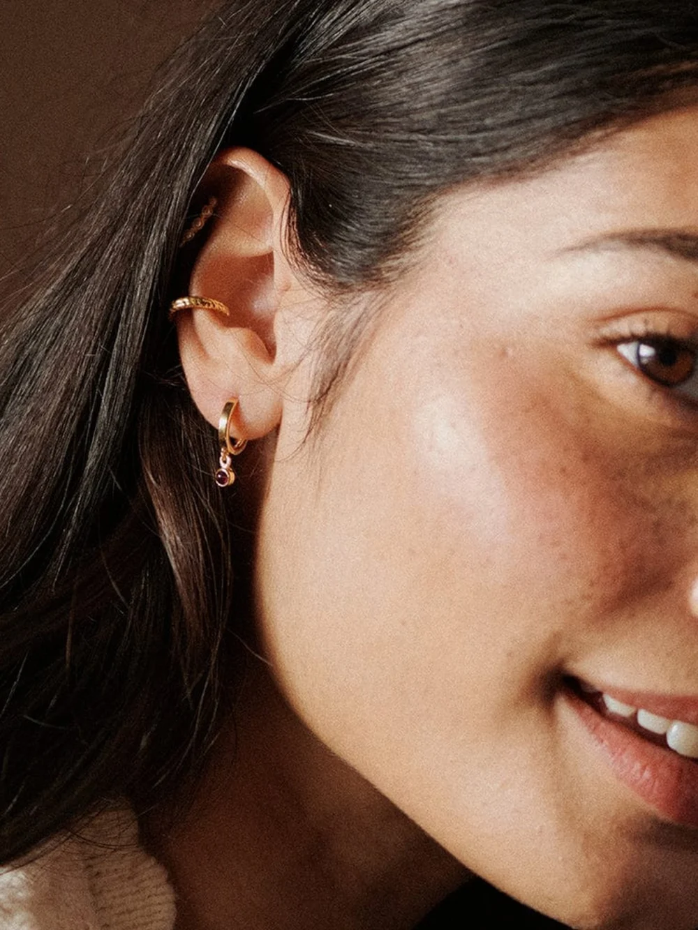 Daisy London Healing Huggie Hoop Earrings 18ct Gold Plate, view 6