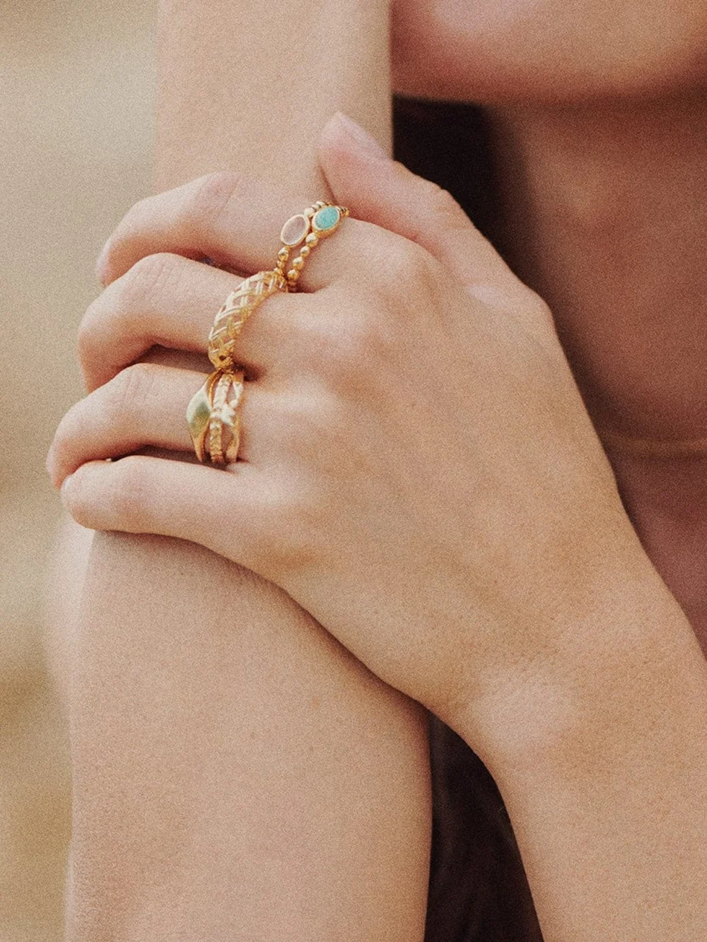 Daisy London Healing Stone Bobble Ring 18ct Gold Plate, view 3