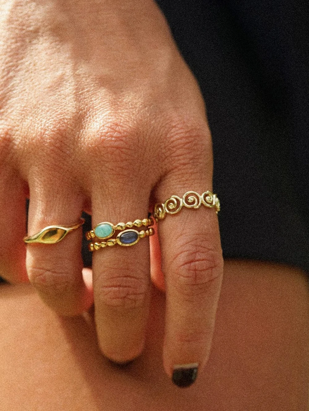 Daisy London Healing Stone Bobble Ring 18ct Gold Plate, view 5