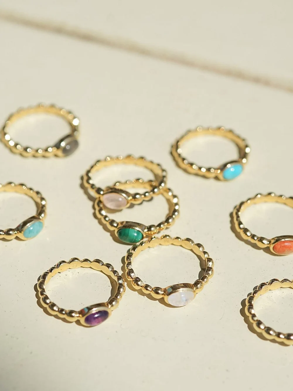 Daisy London Healing Stone Bobble Ring 18ct Gold Plate, view 6