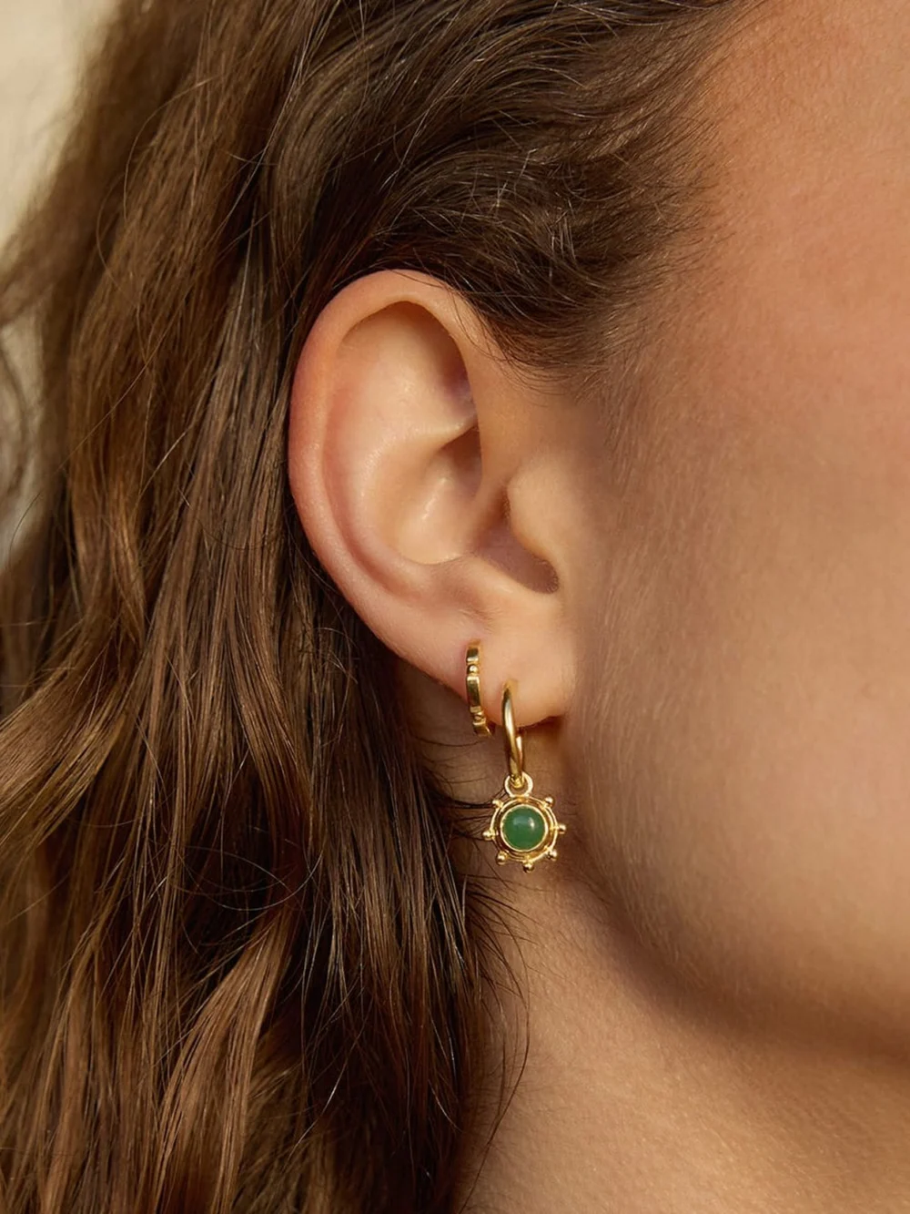 Daisy London Healing Stone Charm Earrings 18ct Gold Plate, view 2
