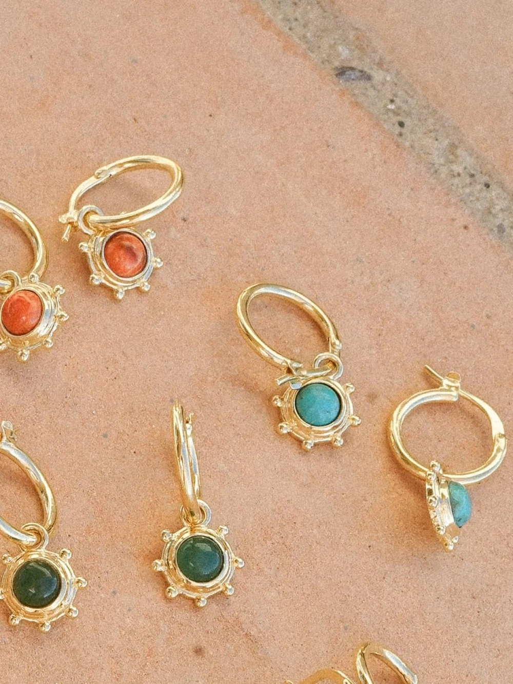 Daisy London Healing Stone Charm Earrings 18ct Gold Plate, view 3