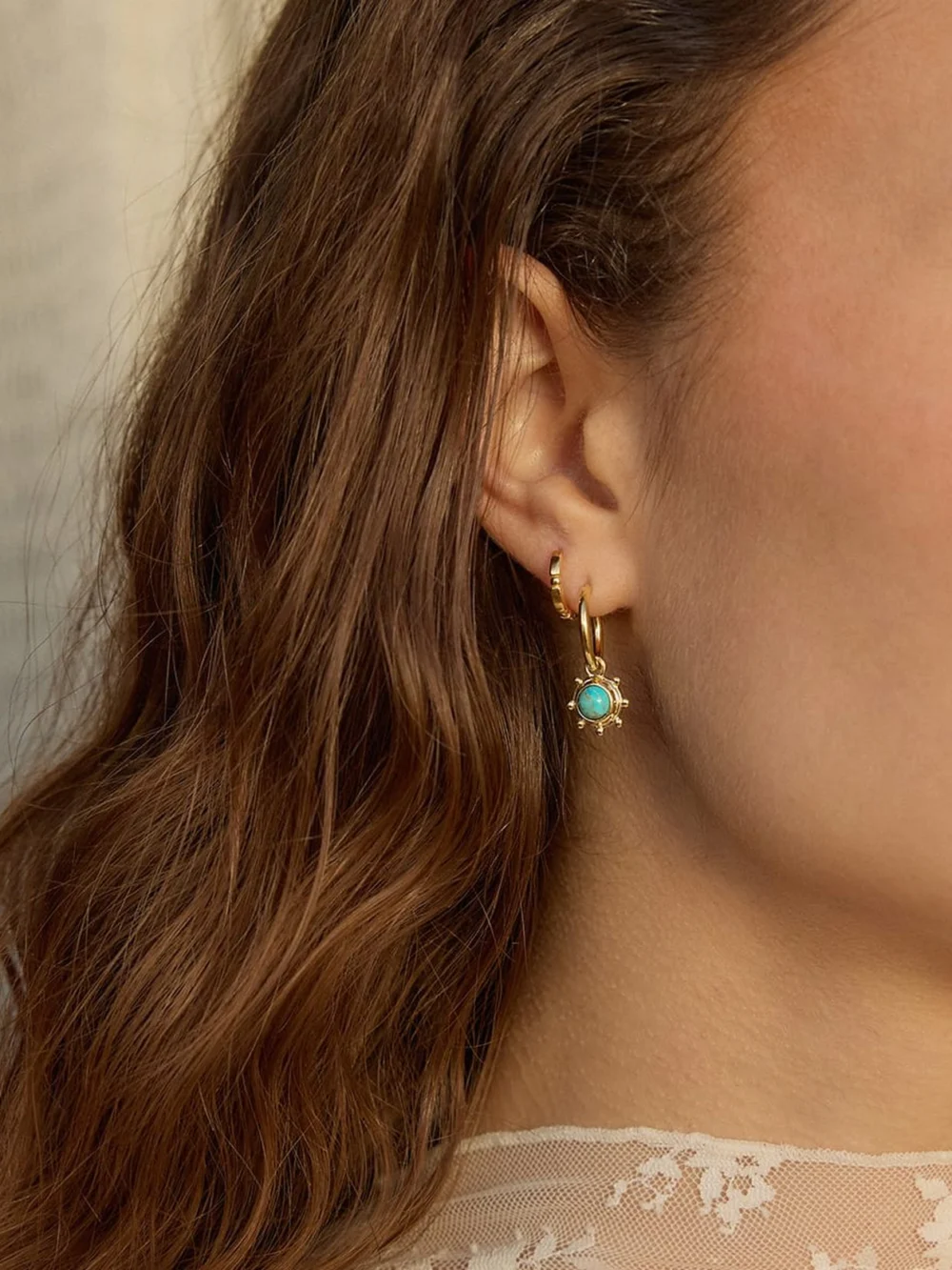 Daisy London Healing Stone Charm Earrings 18ct Gold Plate, view 6