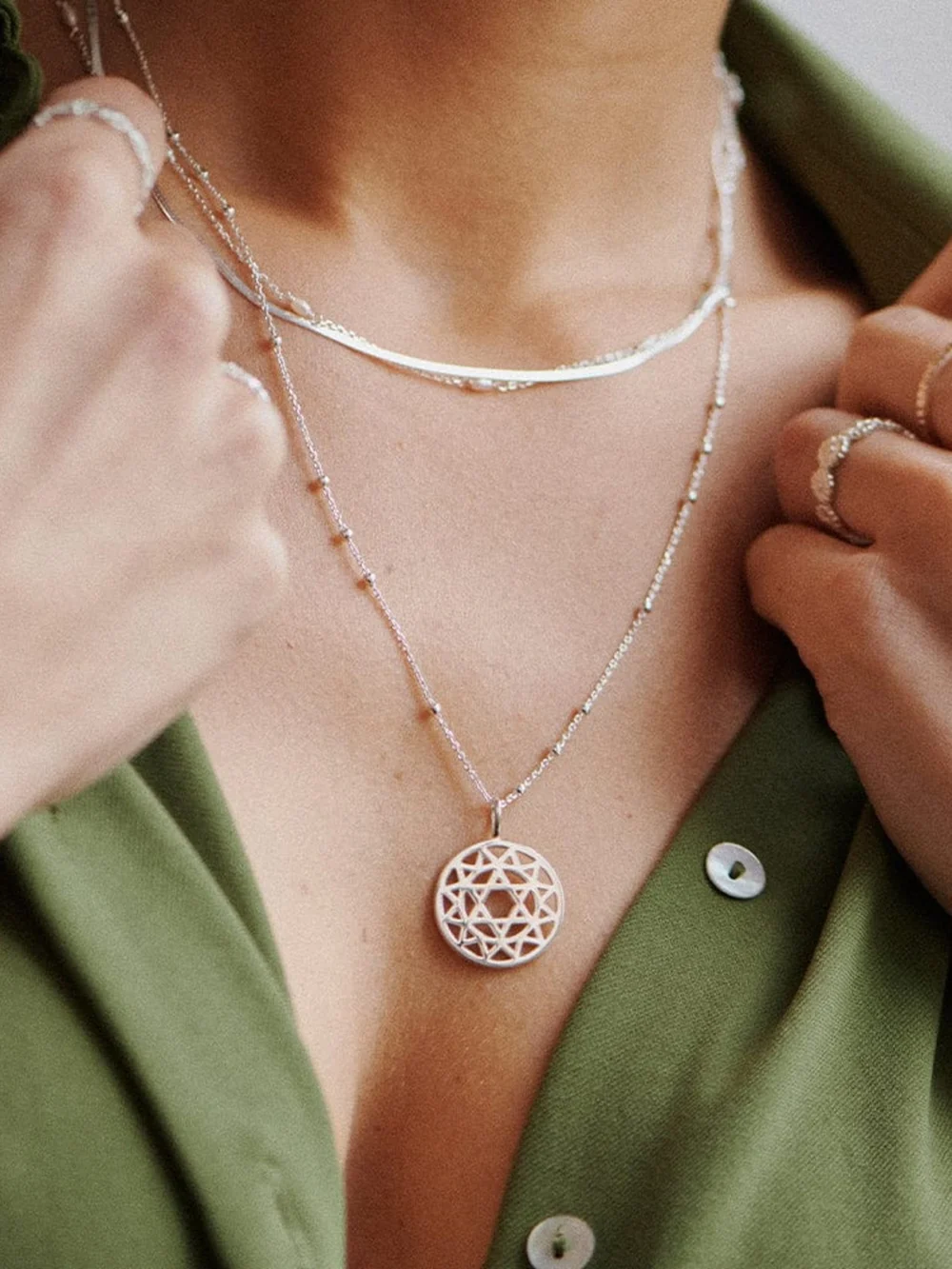 Daisy London Heart Chakra Necklace Sterling Silver, view 2
