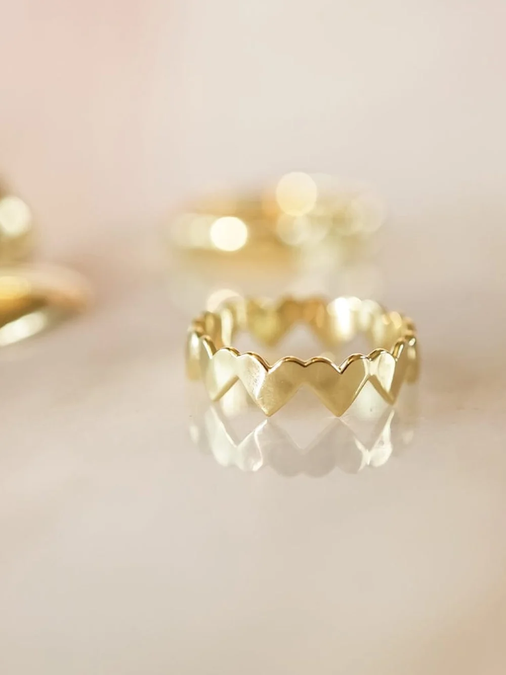 Daisy London Heart Crown Band Ring 18ct Gold Plate, view 3