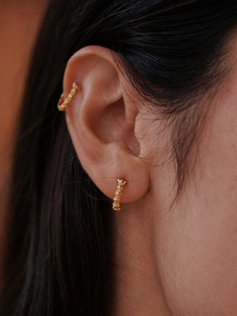 Daisy London Iota Daisy Hoop Earrings 18ct Gold Plate, view 2