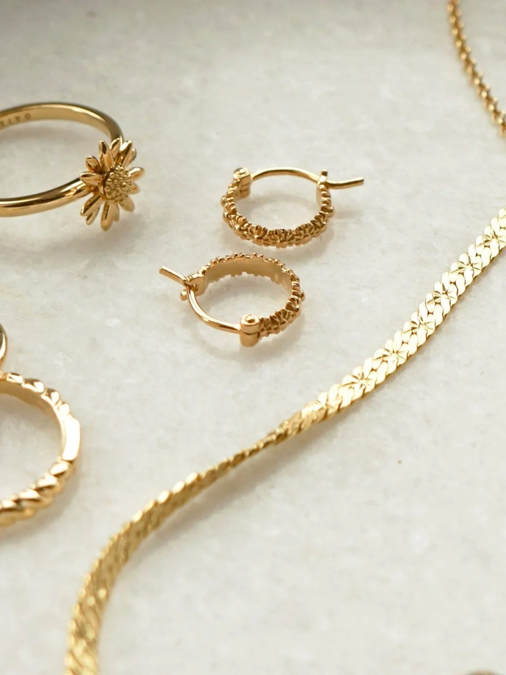 Daisy London Iota Daisy Hoop Earrings 18ct Gold Plate, view 3