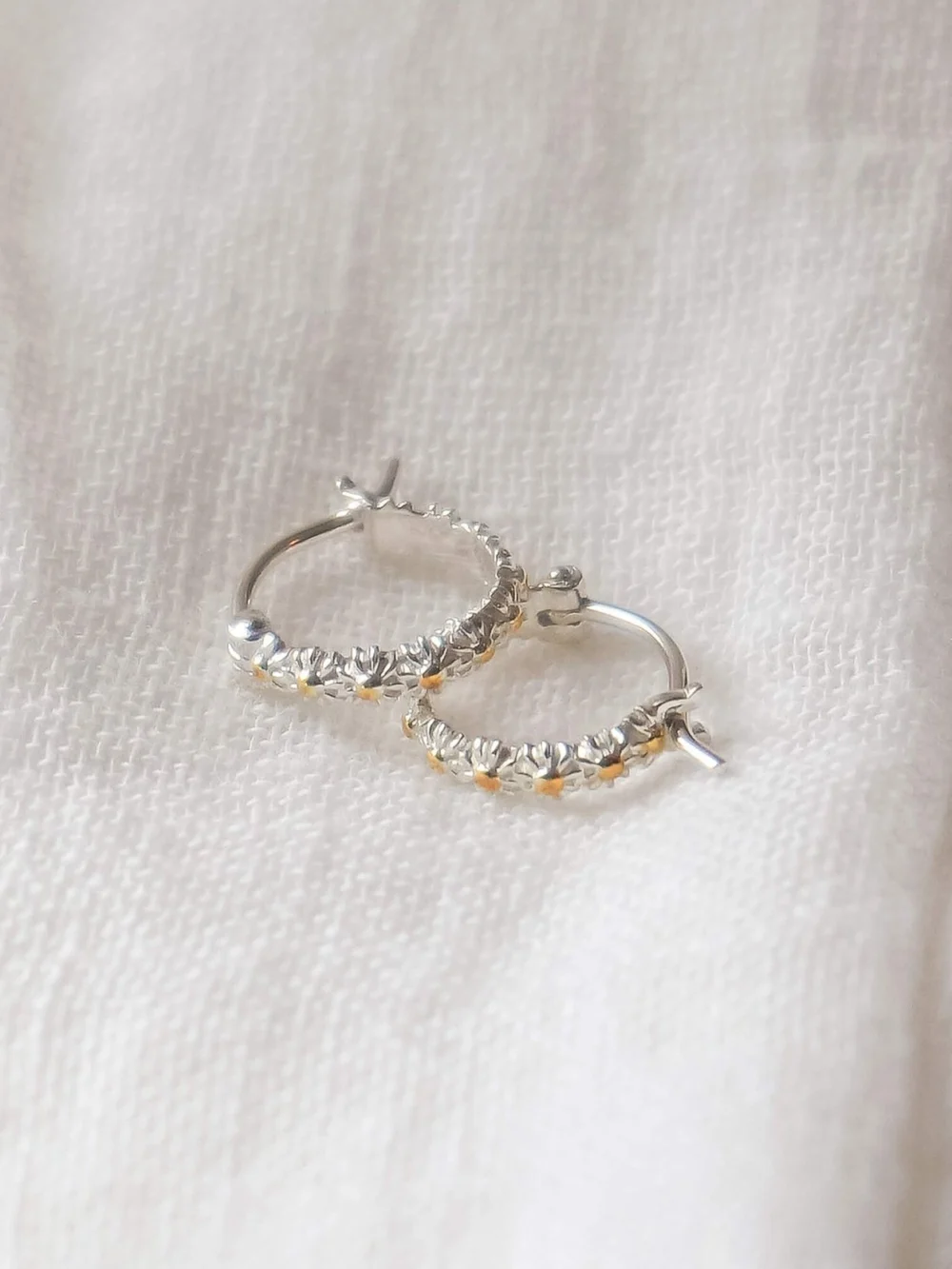 Daisy London Iota Daisy Hoop Earrings Sterling Silver, view 3