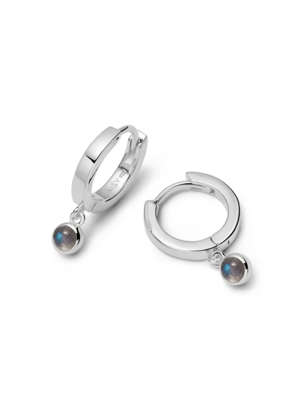 Daisy London Labradorite Healing Huggie Hoop Earrings Sterling Silver