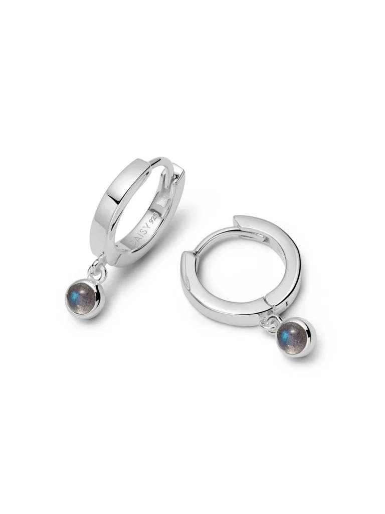 Daisy London Labradorite Healing Huggie Hoop Earrings Sterling Silver