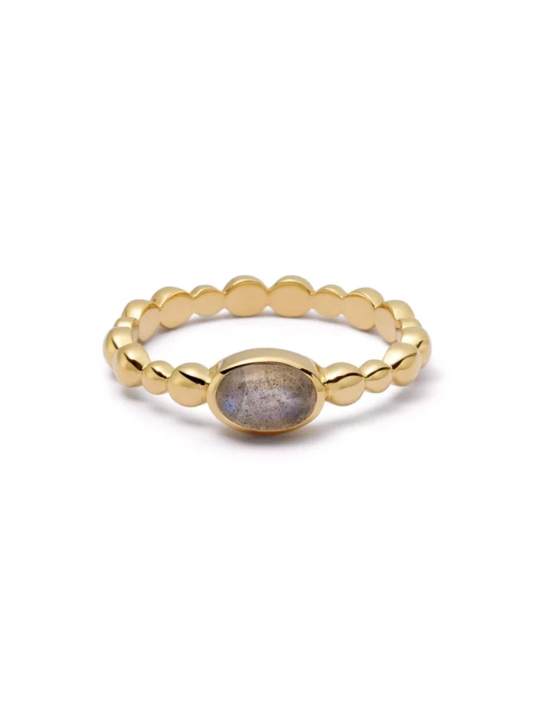 Daisy London Labradorite Healing Stone Bobble Ring 18ct Gold Plate