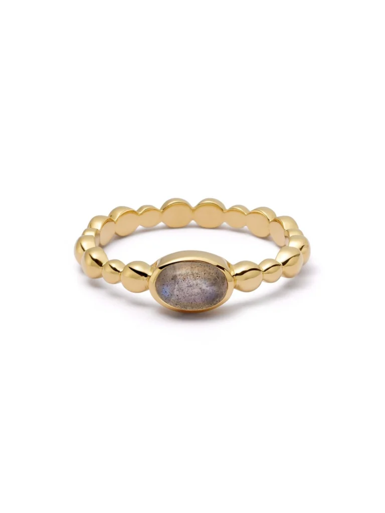 Daisy London Labradorite Healing Stone Bobble Ring 18ct Gold Plate