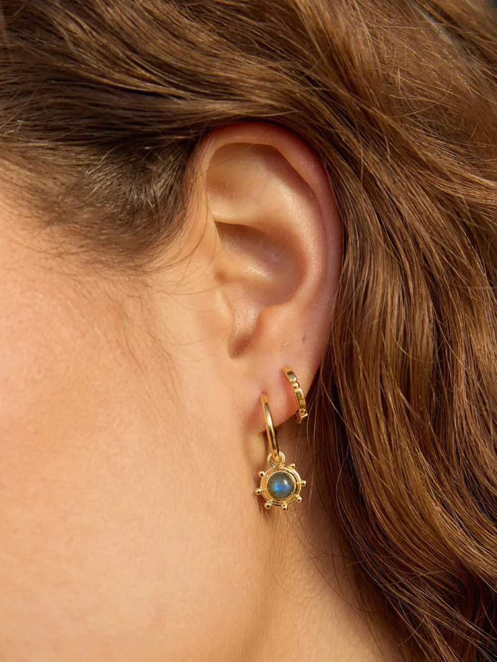 Daisy London Labradorite Healing Stone Charm Earrings 18ct Gold Plate, view 2