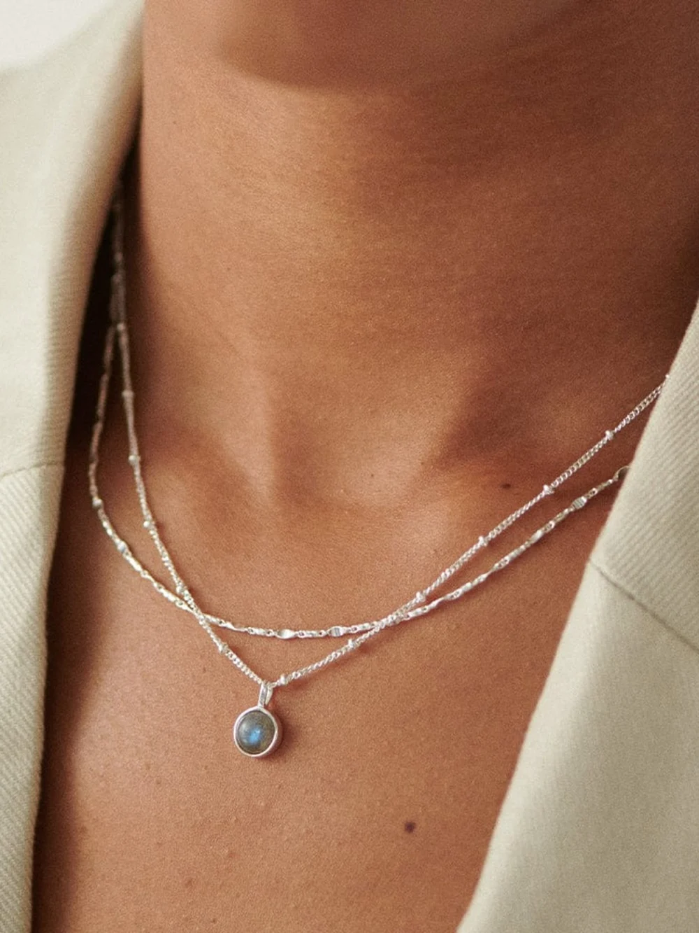 Daisy London Labradorite Healing Stone Necklace Sterling Silver, view 2