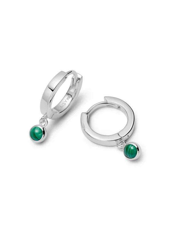 Daisy London Malachite Healing Huggie Hoop Earrings Sterling Silver