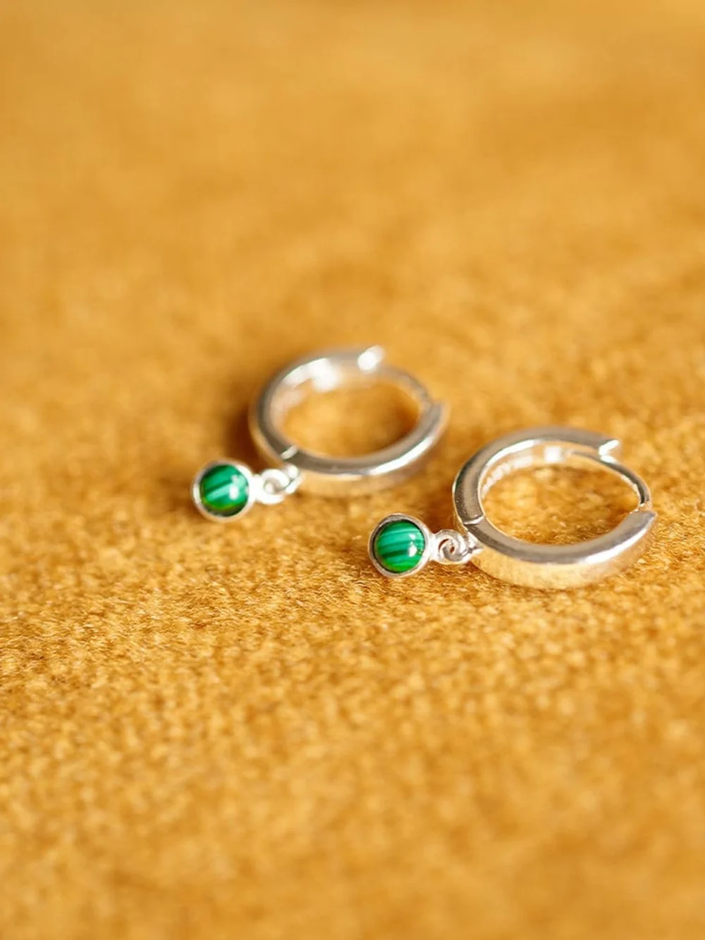 Daisy London Malachite Healing Huggie Hoop Earrings Sterling Silver, view 3