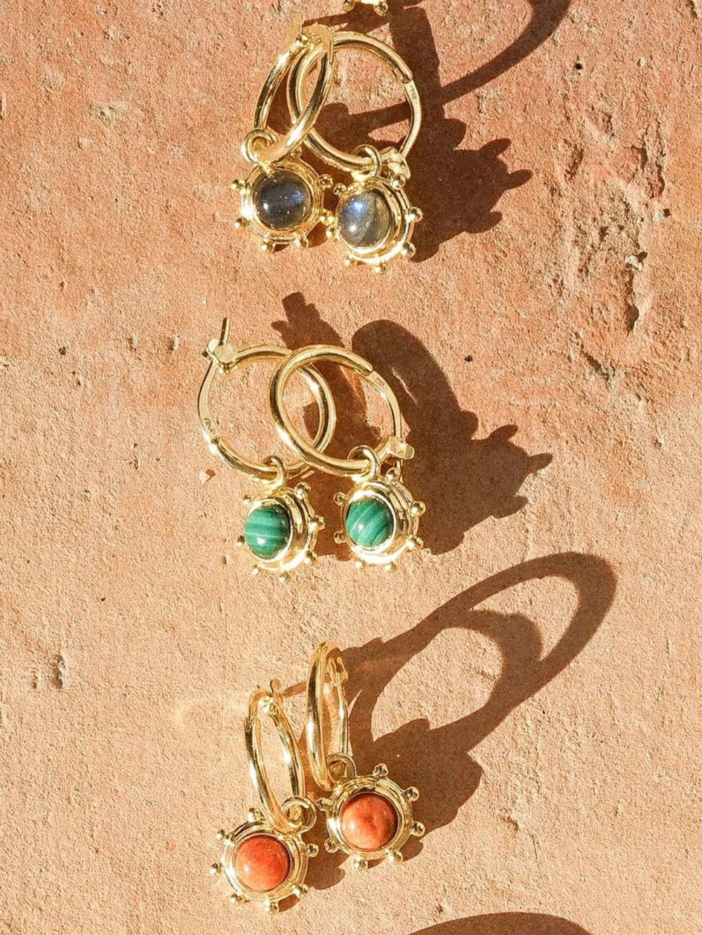 Daisy London Malachite Healing Stone Charm Earrings 18ct Gold Plate, view 3