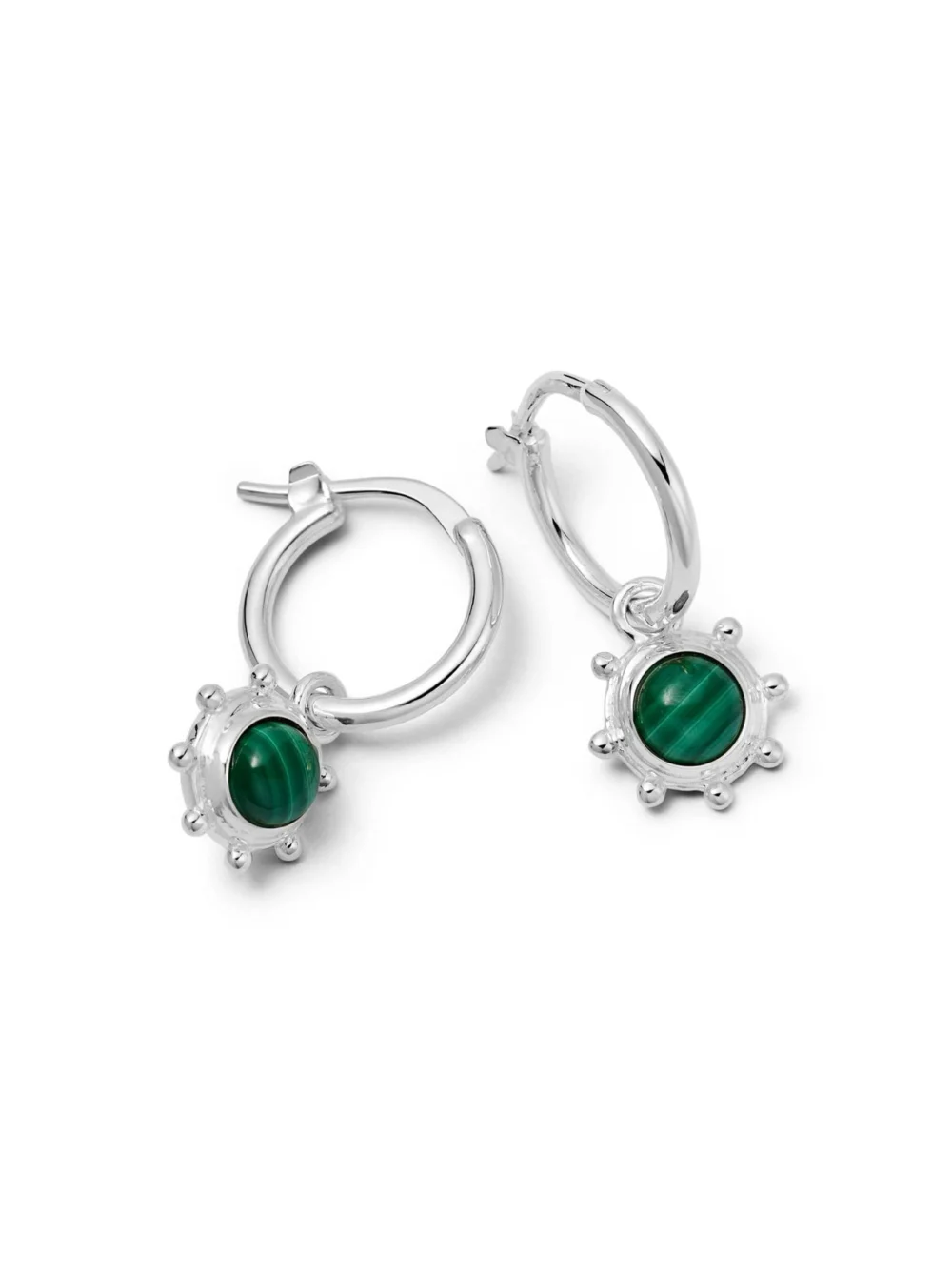 Daisy London Malachite Healing Stone Charm Earrings Sterling Silver
