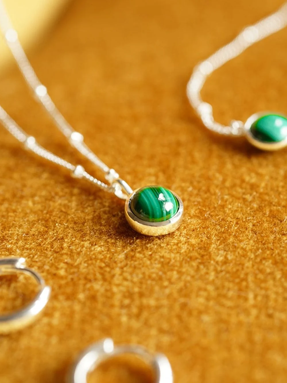 Daisy London Malachite Healing Stone Necklace Sterling Silver, view 3