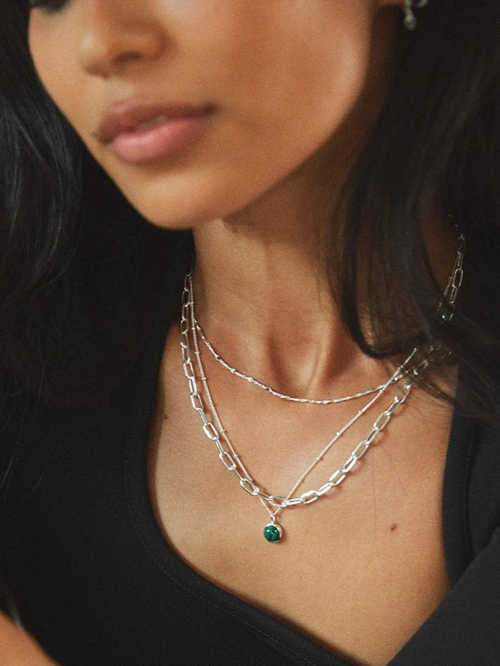 Daisy London Malachite Healing Stone Necklace Sterling Silver, view 4
