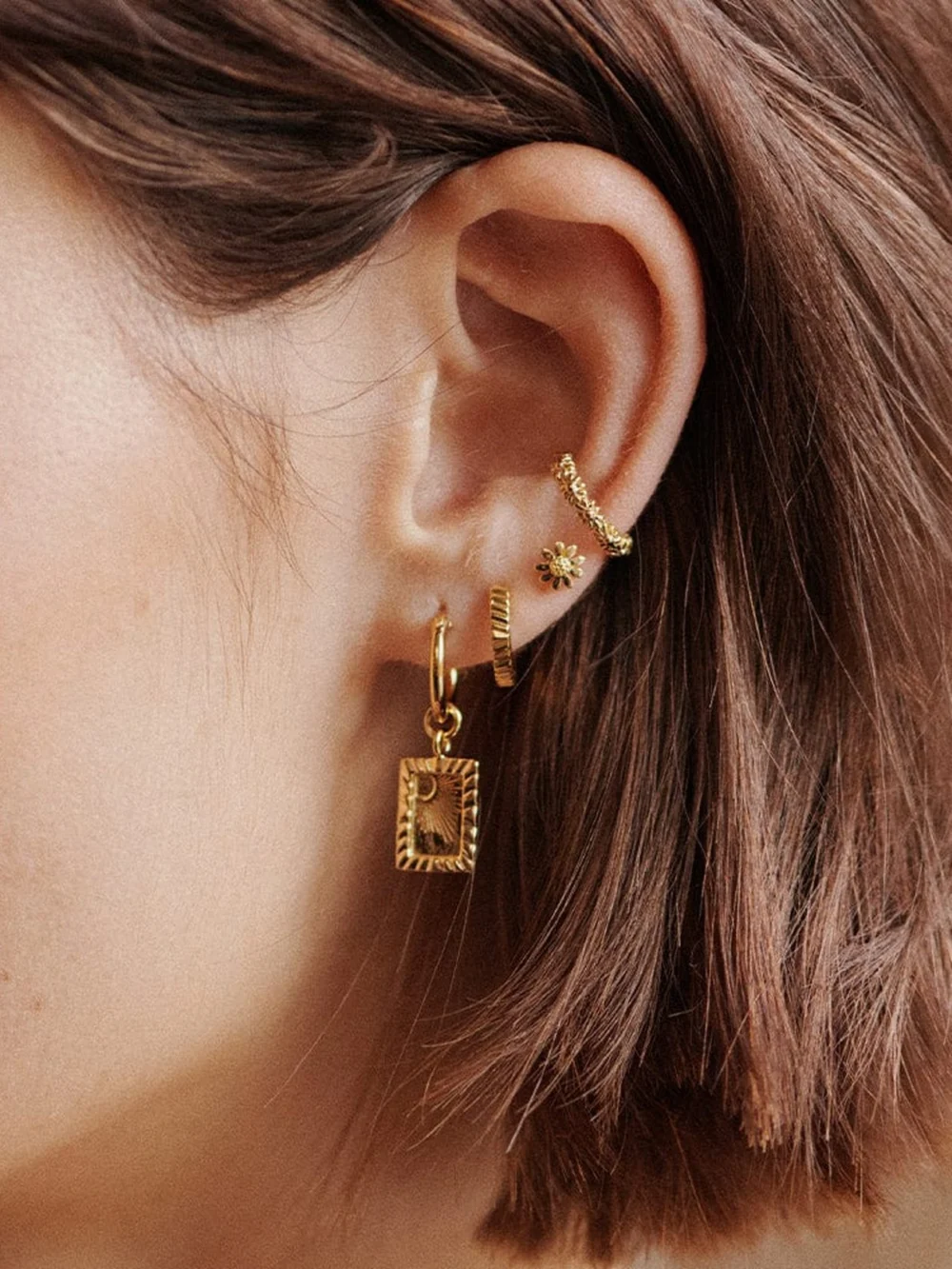 Daisy London Marguerite Daisy Stud Earrings 18ct Gold Plate, view 2