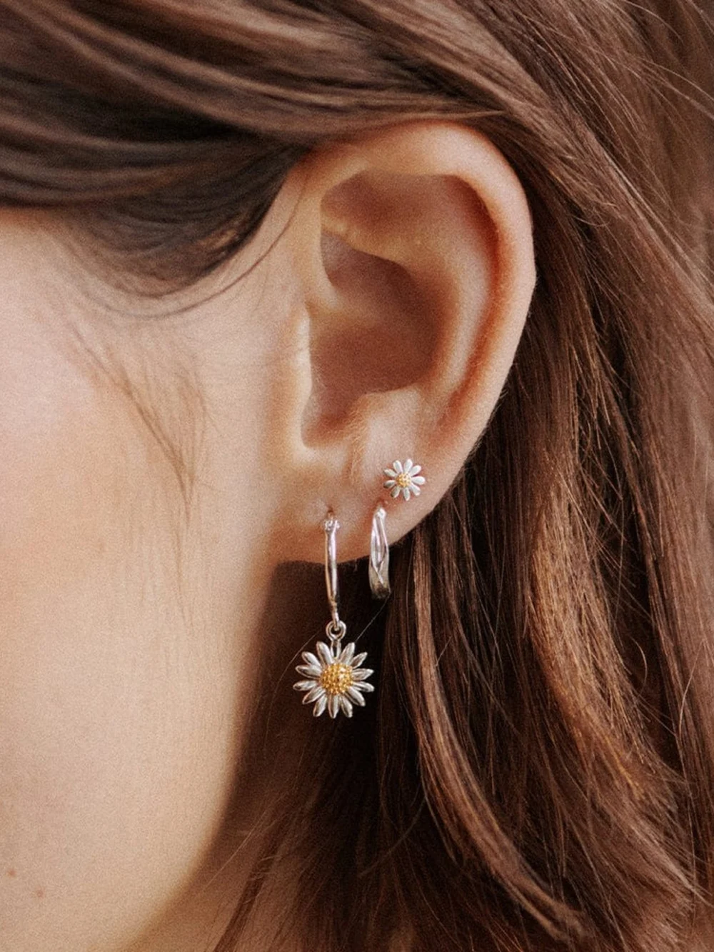 Daisy London Marguerite Daisy Stud Earrings Sterling Silver, view 2