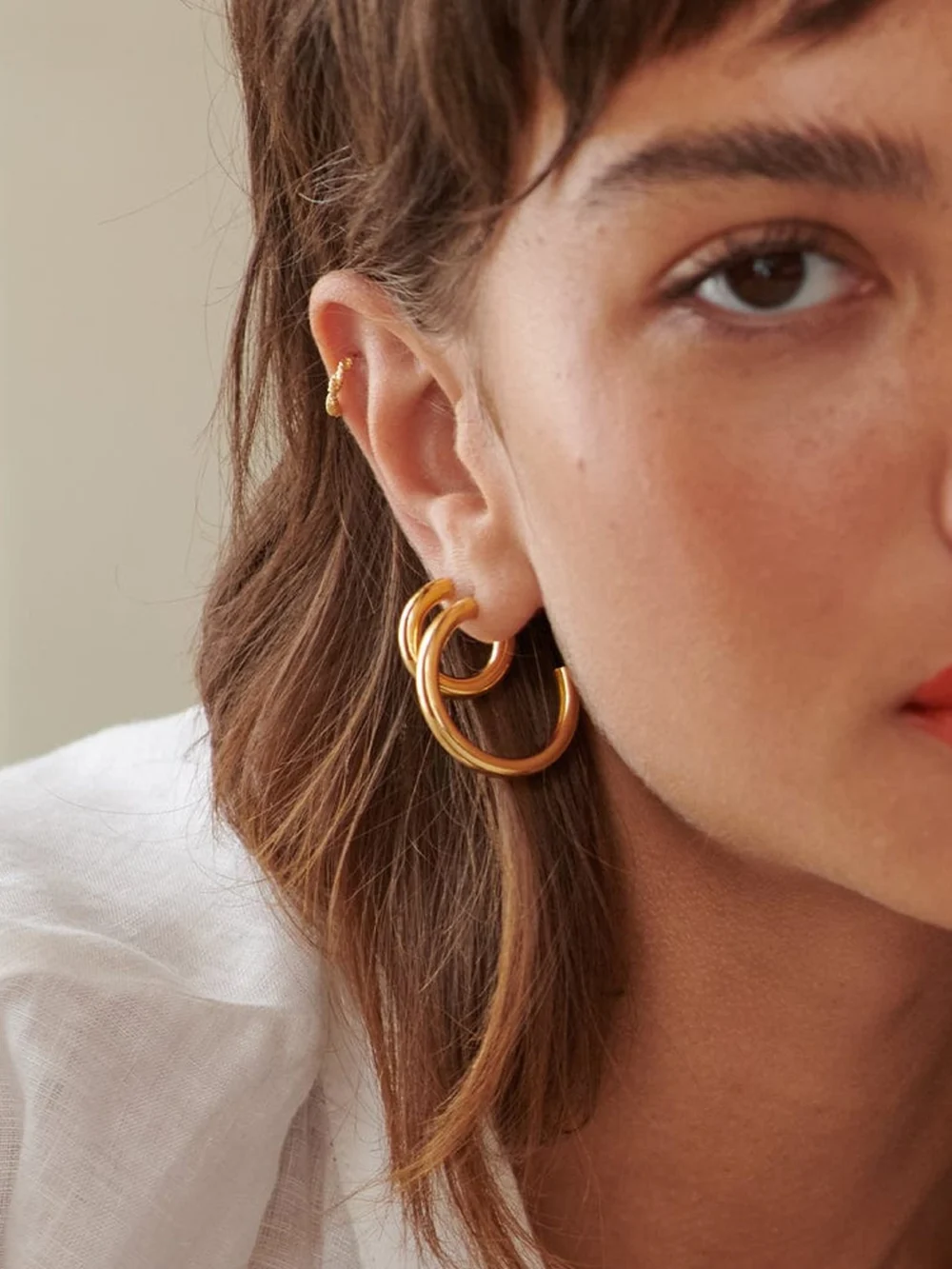 Daisy London Maxi Bold Hoop Earrings 18ct Gold Plate, view 2