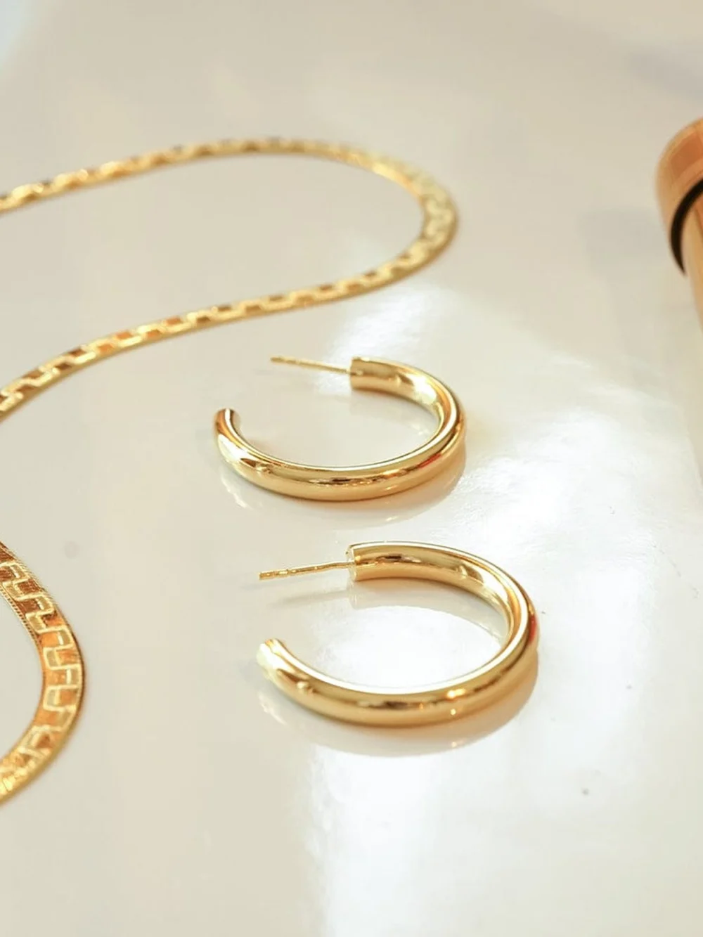 Daisy London Maxi Bold Hoop Earrings 18ct Gold Plate, view 3