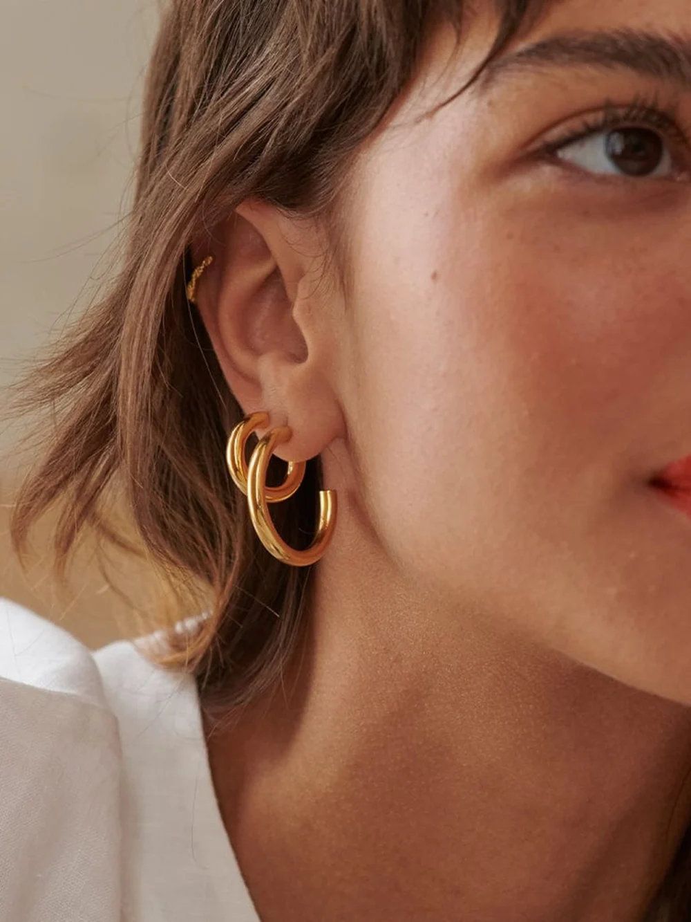 Daisy London Maxi Bold Hoop Earrings 18ct Gold Plate, view 4
