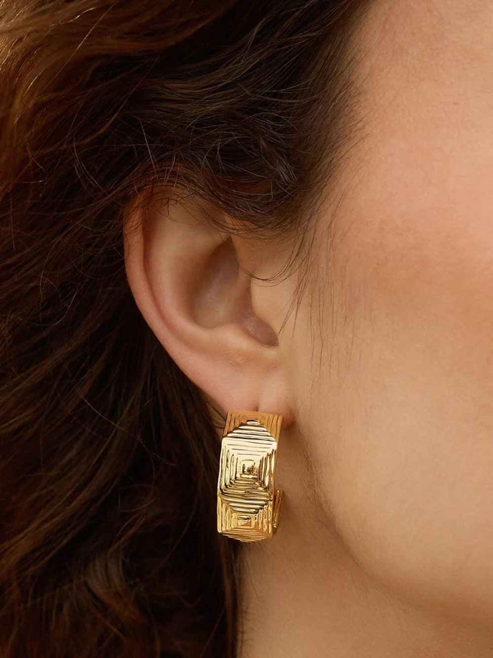 Daisy London Maxi Strata Hoop Earrings 18ct Gold Plate, view 2
