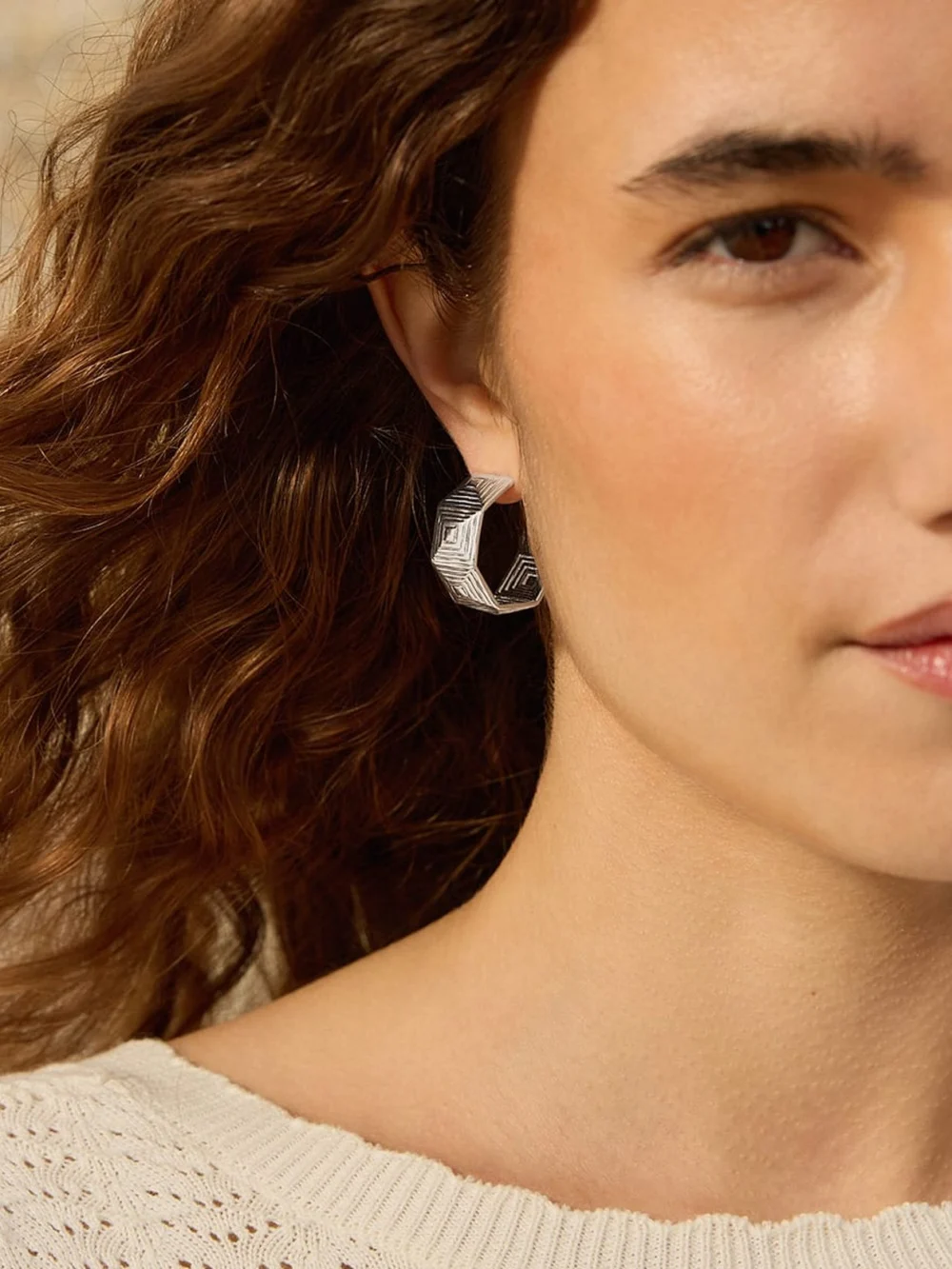 Daisy London Maxi Strata Hoop Earrings Silver Plate, view 4