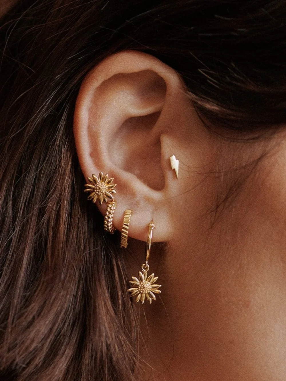Daisy London Michaelmas Daisy Stud Earrings 18ct Gold Plate, view 2