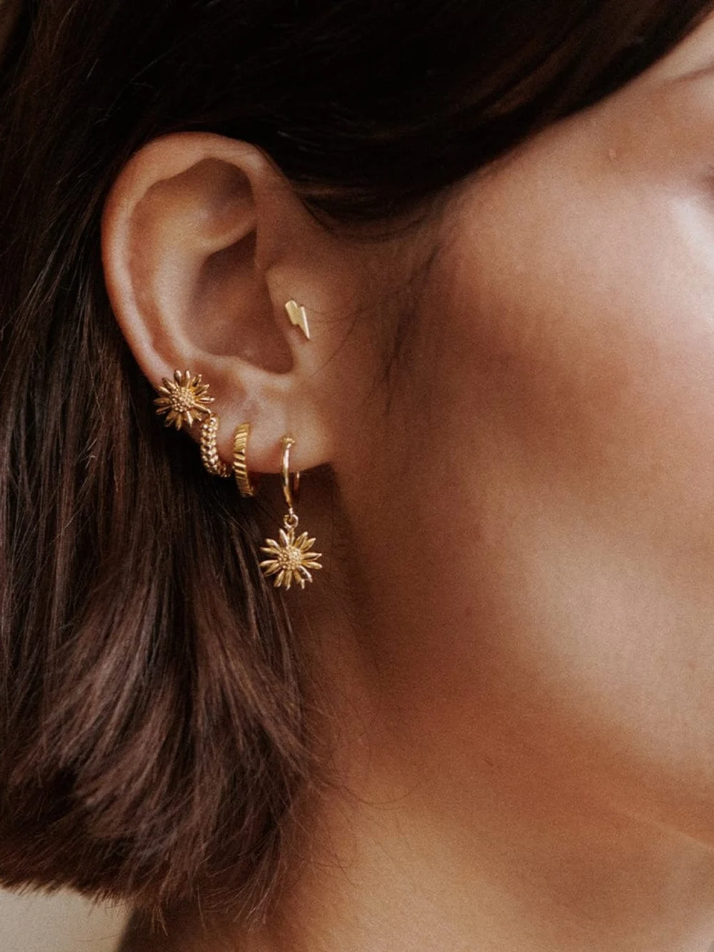 Daisy London Michaelmas Daisy Stud Earrings 18ct Gold Plate, view 3