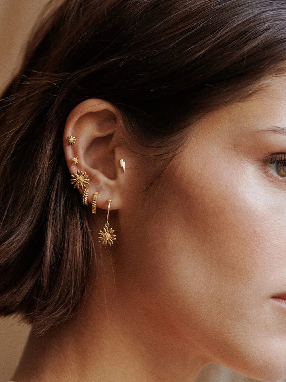 Daisy London Michaelmas Daisy Stud Earrings 18ct Gold Plate, view 4