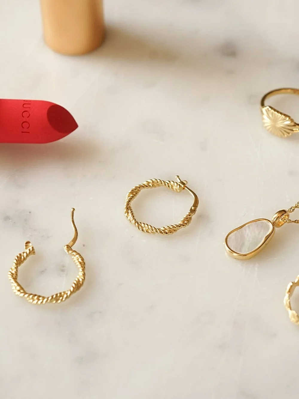 Daisy London Midi Rope Twist Hoop Earrings 18ct Gold Plate, view 3