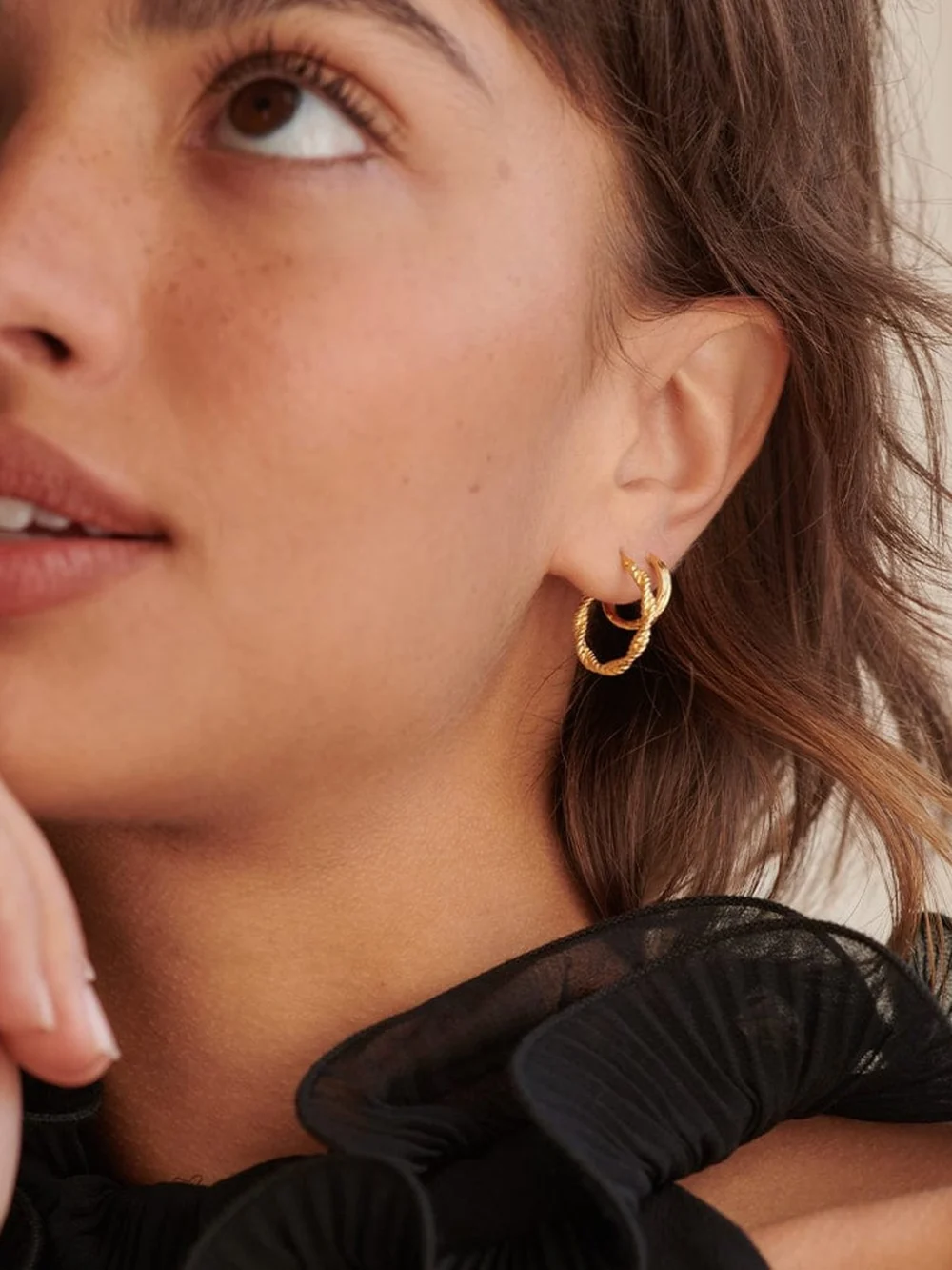 Daisy London Midi Rope Twist Hoop Earrings 18ct Gold Plate, view 4