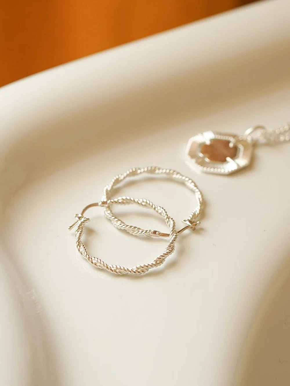 Daisy London Midi Rope Twist Hoop Earrings Sterling Silver, view 5