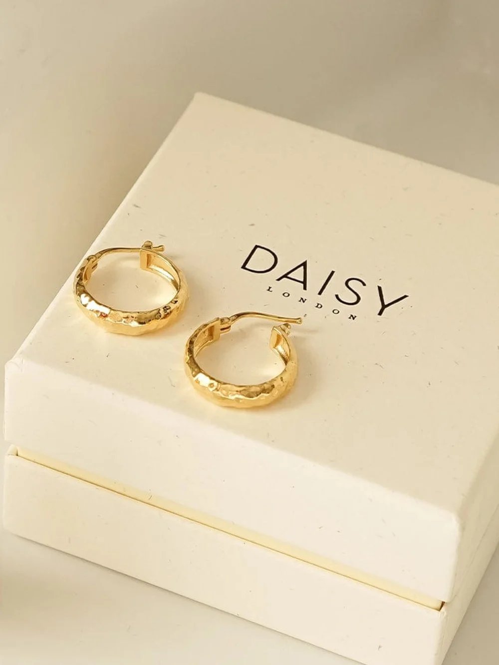 Daisy London Midi Textured Hoop Earrings 18ct Gold Plate, view 3