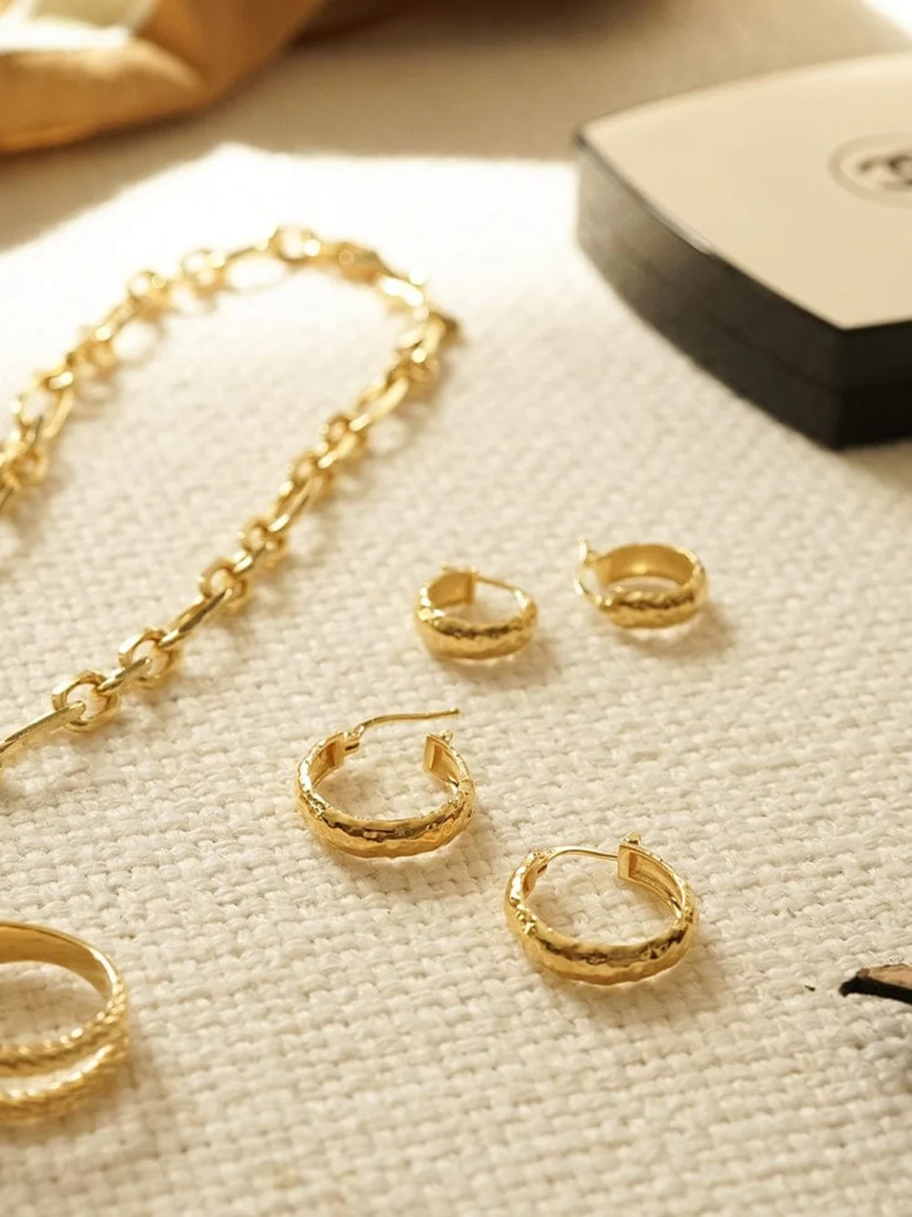 Daisy London Midi Textured Hoop Earrings 18ct Gold Plate, view 5