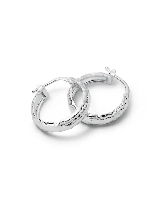 Daisy London Midi Textured Hoop Earrings Sterling Silver