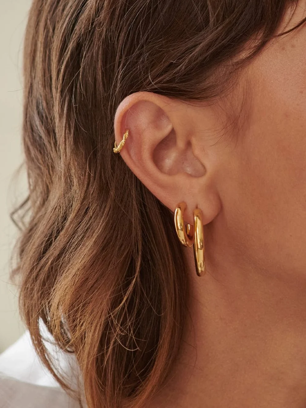 Daisy London Mini Bold Hoop Earrings 18ct Gold Plate, view 2