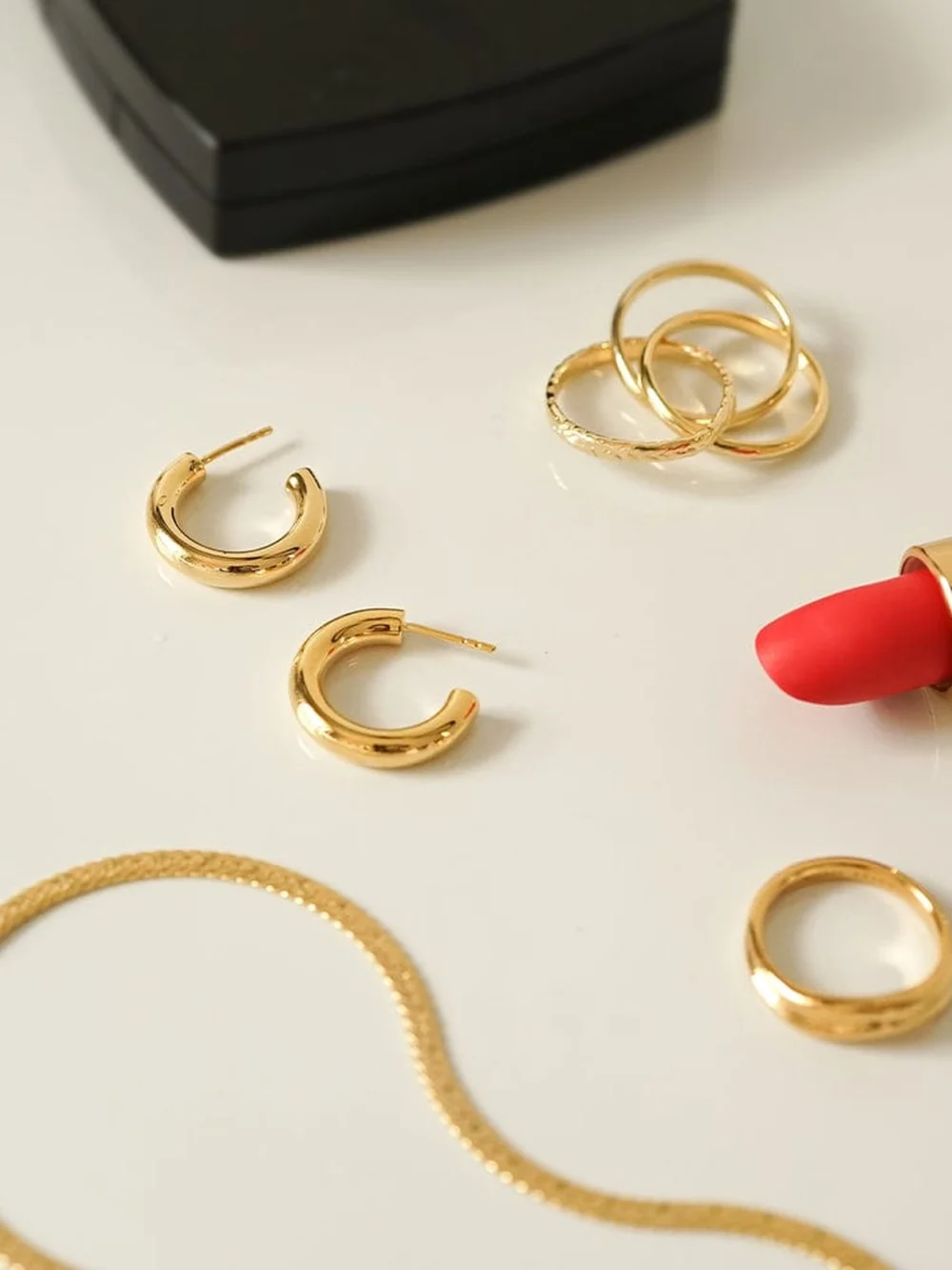Daisy London Mini Bold Hoop Earrings 18ct Gold Plate, view 3