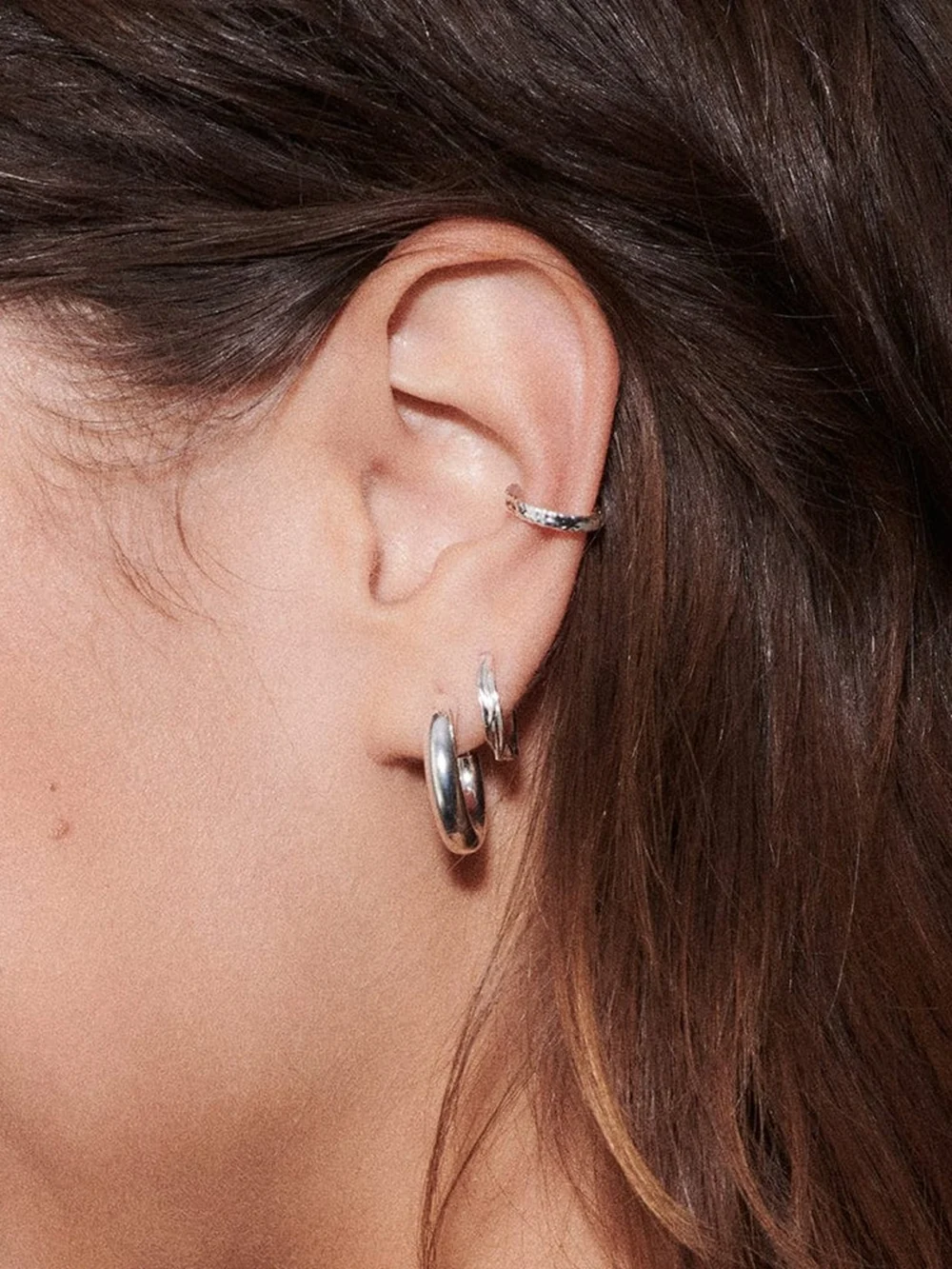 Daisy London Mini Bold Hoop Earrings Sterling Silver, view 6